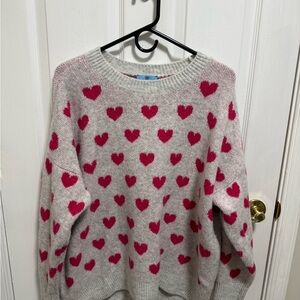 CeCe Gray Sweater with Pink Heart Design